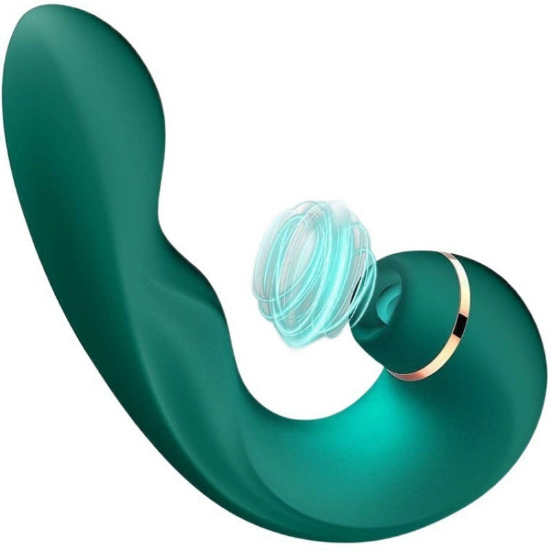 Green wireless earbud on a beige background